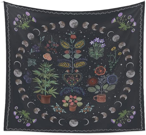 Plant and Moon Wall Tapestry